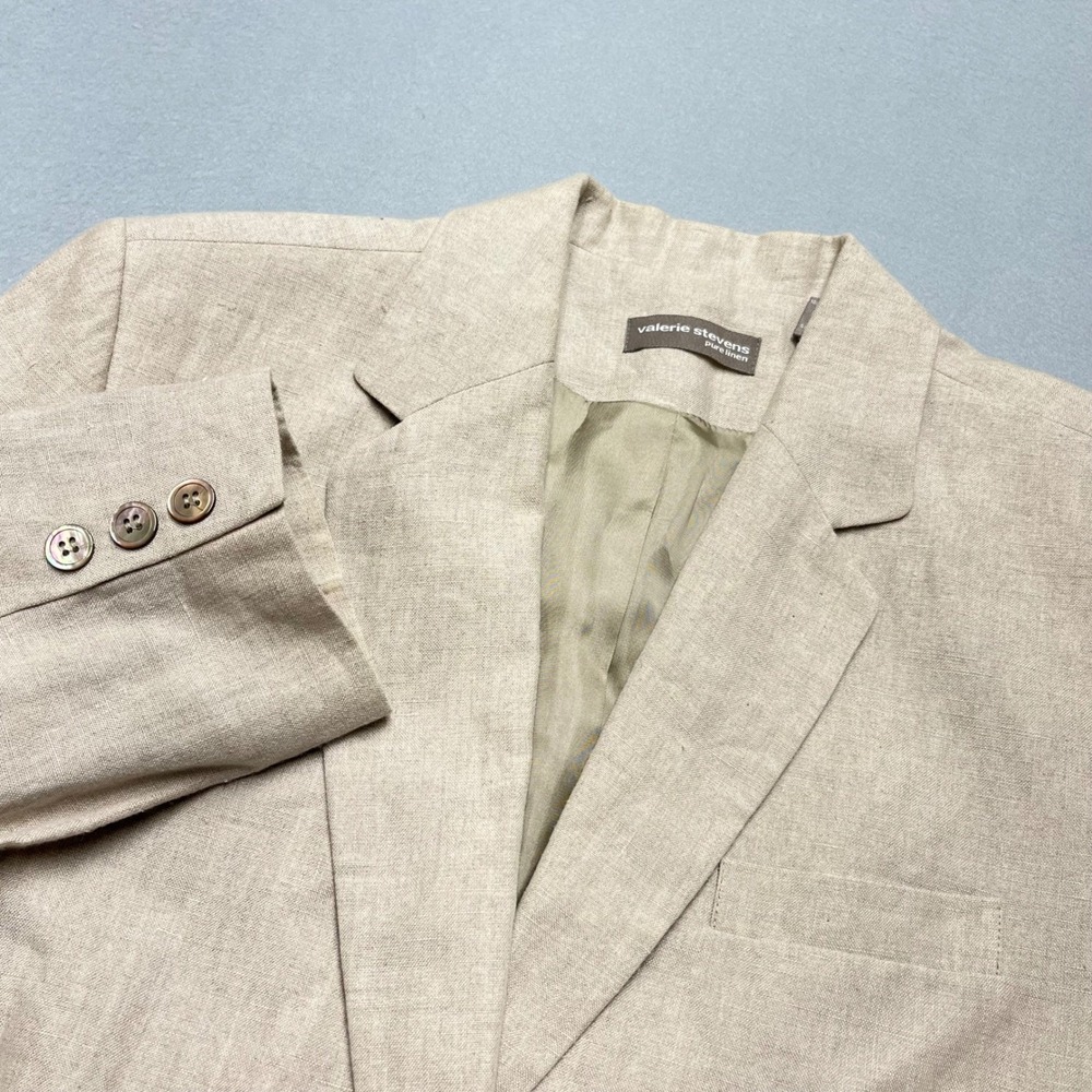 Valerie‎ Stevens Blazer Pure Linen Beige Oatmeal Two Button Suit Jacket coat